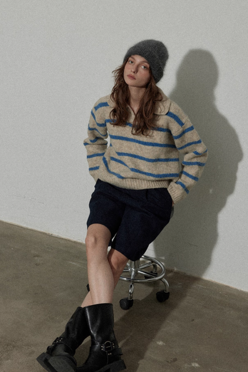 Border Polo Knit Top