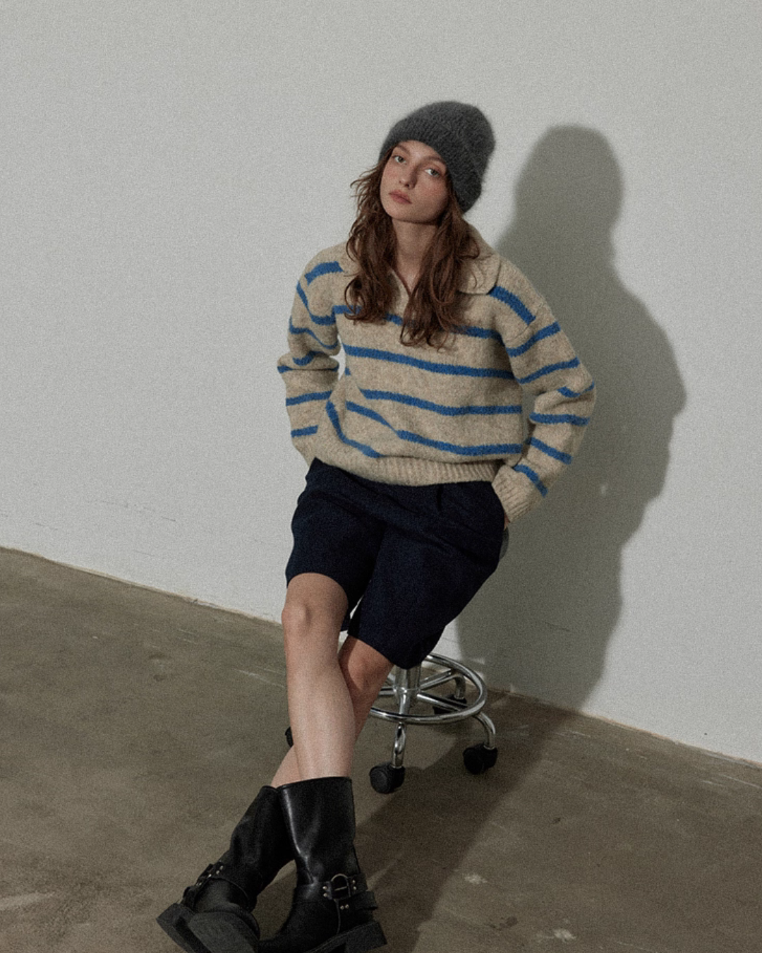 Border Polo Knit Top Border Polo Knit Top