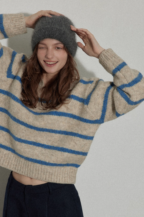 Border Polo Knit Top