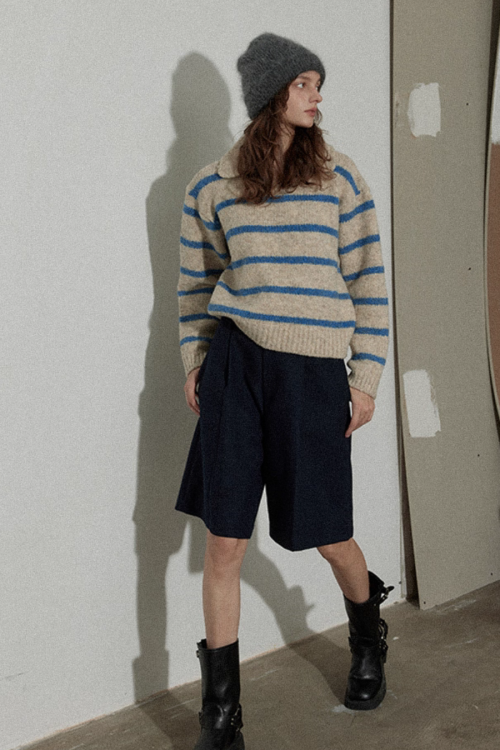 Border Polo Knit Top