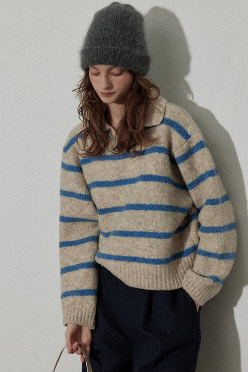 Border Polo Knit Top
