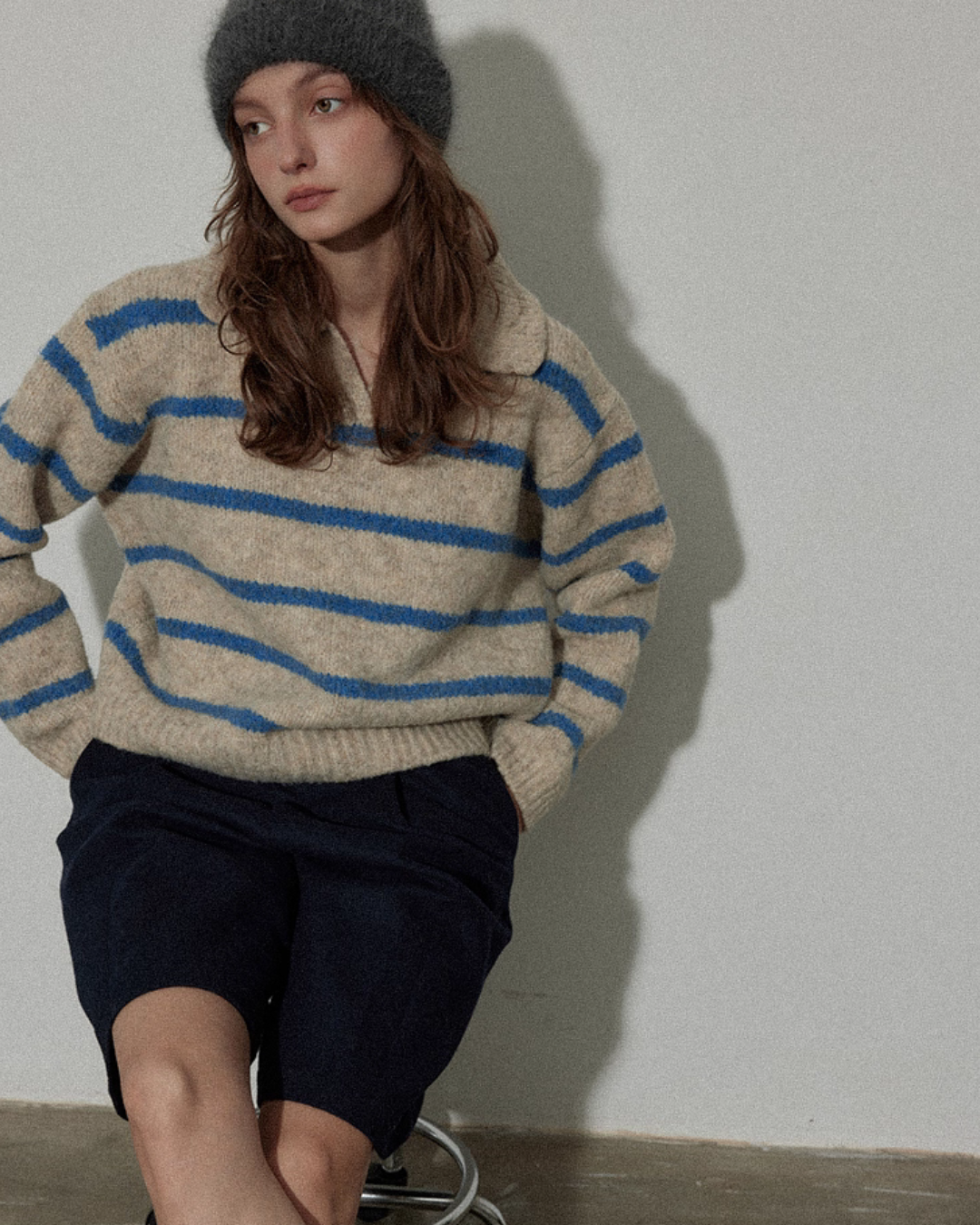 Border Polo Knit Top Border Polo Knit Top