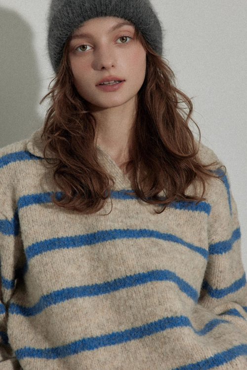 Border Polo Knit Top
