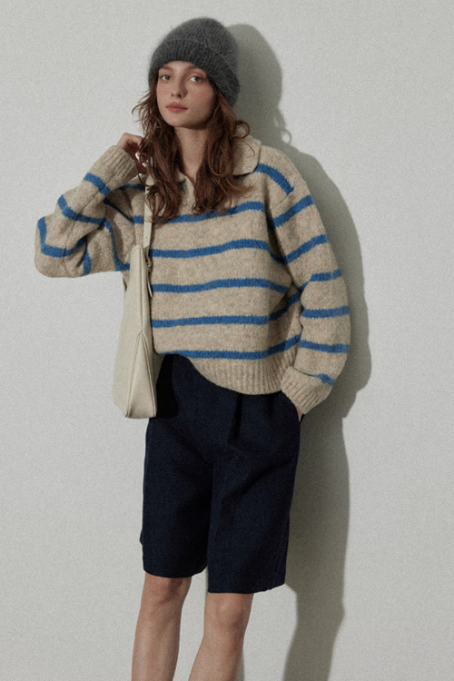 Border Polo Knit Top