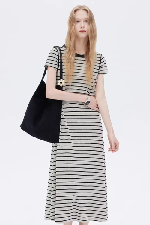 Border Slim Fit Long Dress