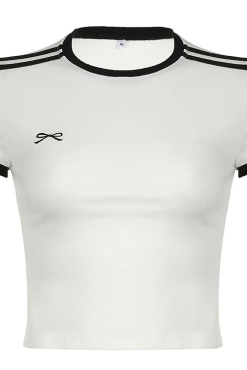 Bow Embroidery Y2K Crop Top