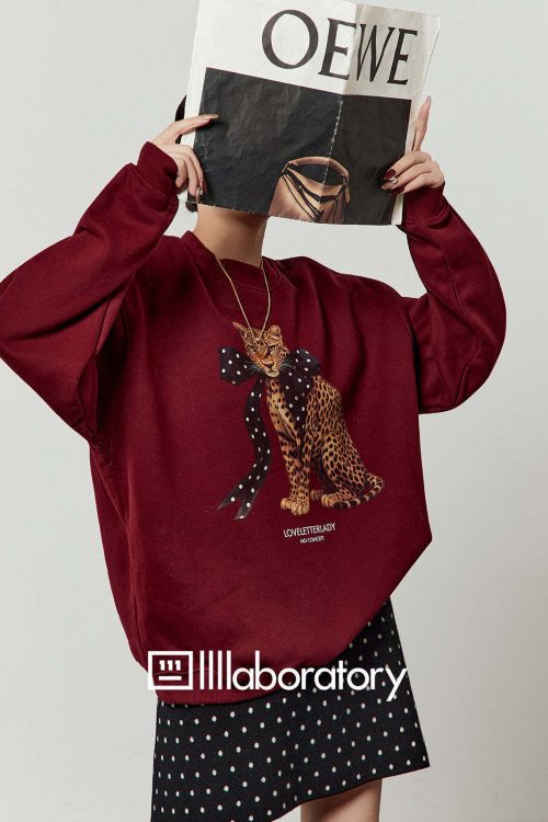 Bow Leopard Sweatshirt / Polka Dot Mini Skirt