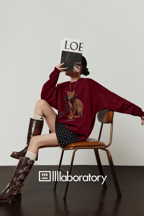 Bow Leopard Sweatshirt / Polka Dot Mini Skirt