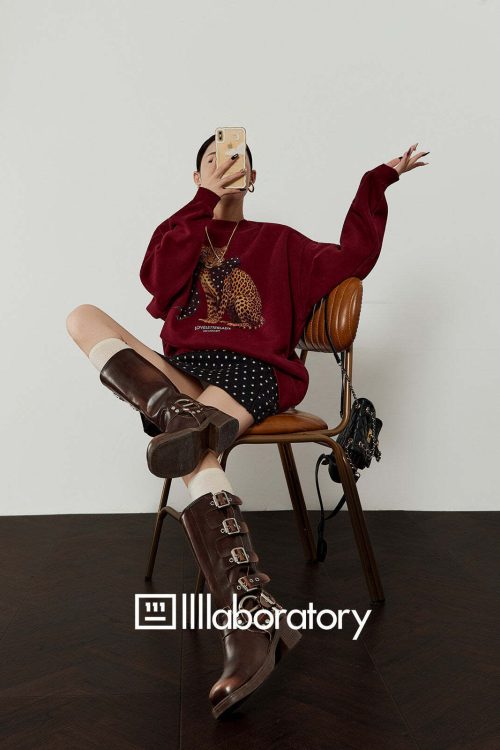 Bow Leopard Sweatshirt / Polka Dot Mini Skirt