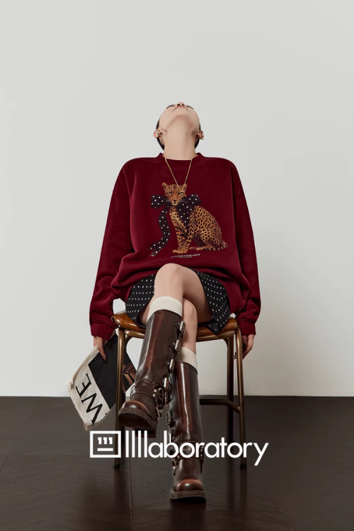 Bow Leopard Sweatshirt / Polka Dot Mini Skirt