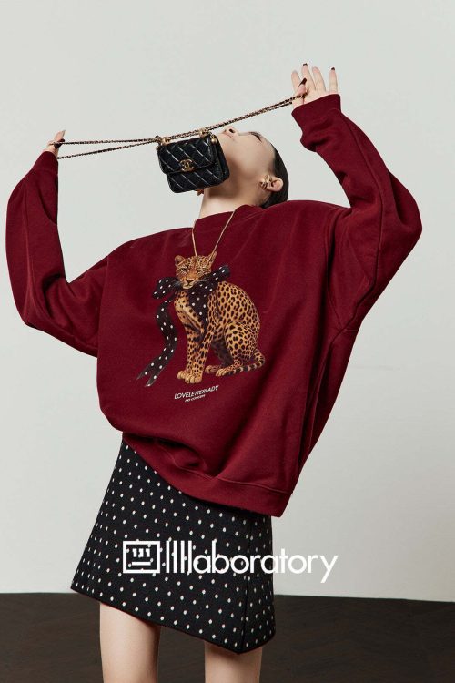 Bow Leopard Sweatshirt / Polka Dot Mini Skirt