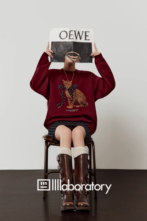 Bow Leopard Sweatshirt / Polka Dot Mini Skirt