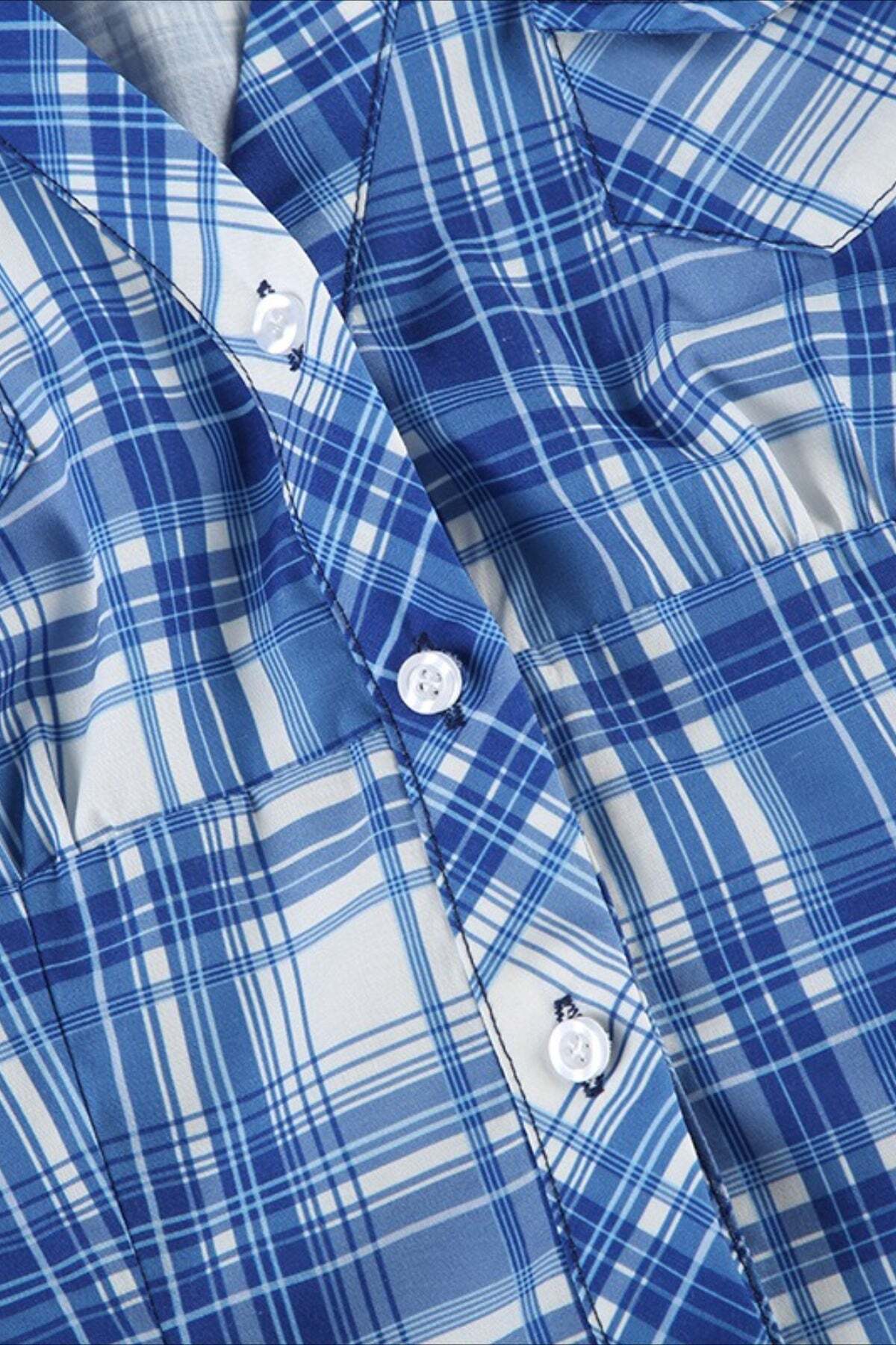 British Plaid Ruffled V Neck Puff Sleeve Blouse British Plaid Ruffled V Neck Puff Sleeve Blouse