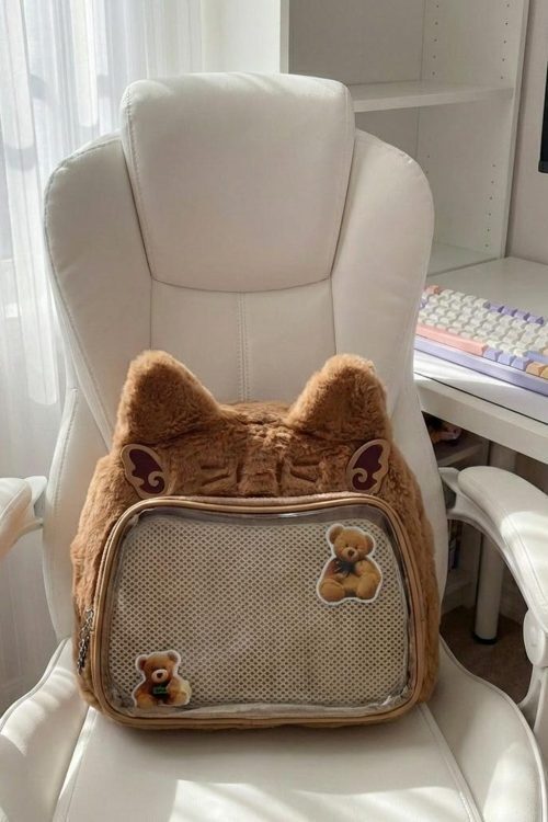 Brown Kawaii Bear Convertible Ita Bag for Pin Display