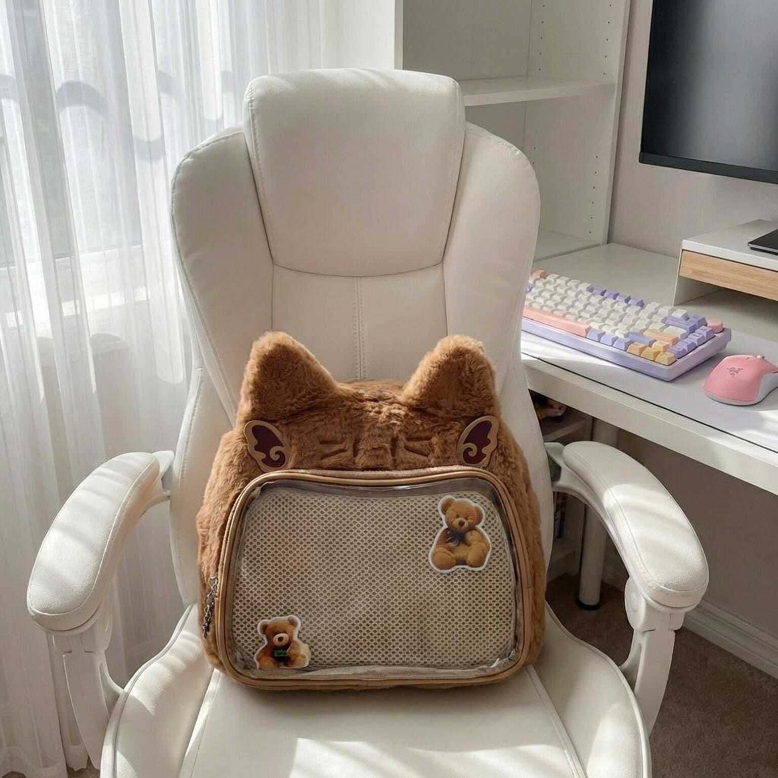 Brown Kawaii Bear Convertible Ita Bag for Pin Display Brown Kawaii Bear Convertible Ita Bag for Pin Display