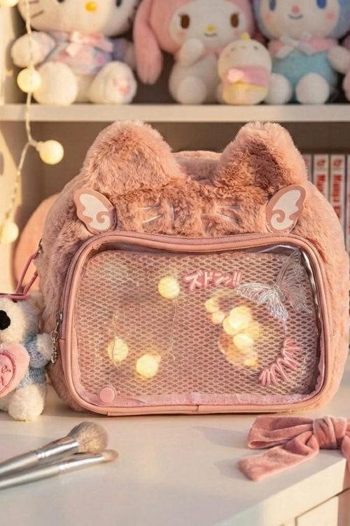 Brown Kawaii Bear Convertible Ita Bag for Pin Display