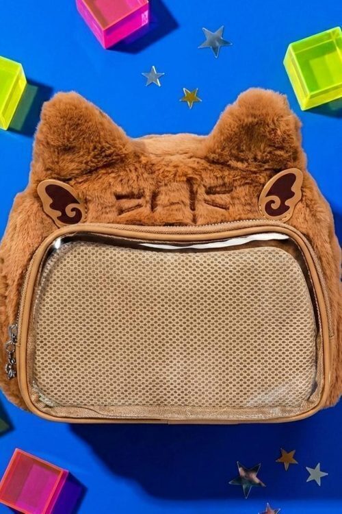Brown Kawaii Bear Convertible Ita Bag for Pin Display