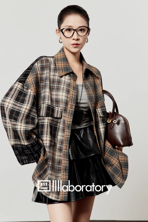 Brown Plaid Shirt  / Leather Mini Skirt