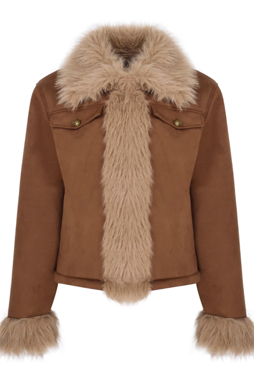 Brown Suede Jacket / Wide Denim Pants