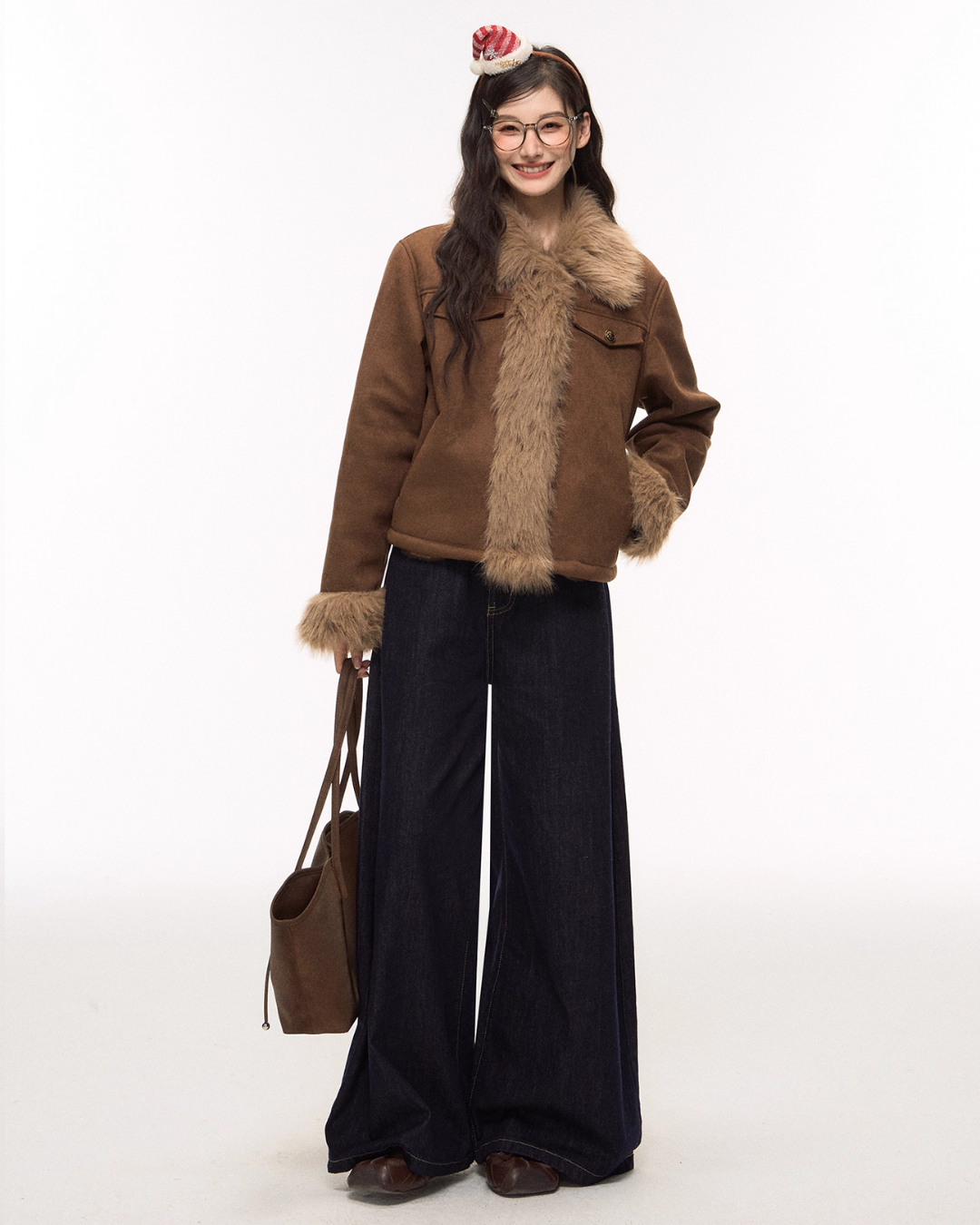 Brown Suede Jacket / Wide Denim Pants Brown Suede Jacket / Wide Denim Pants