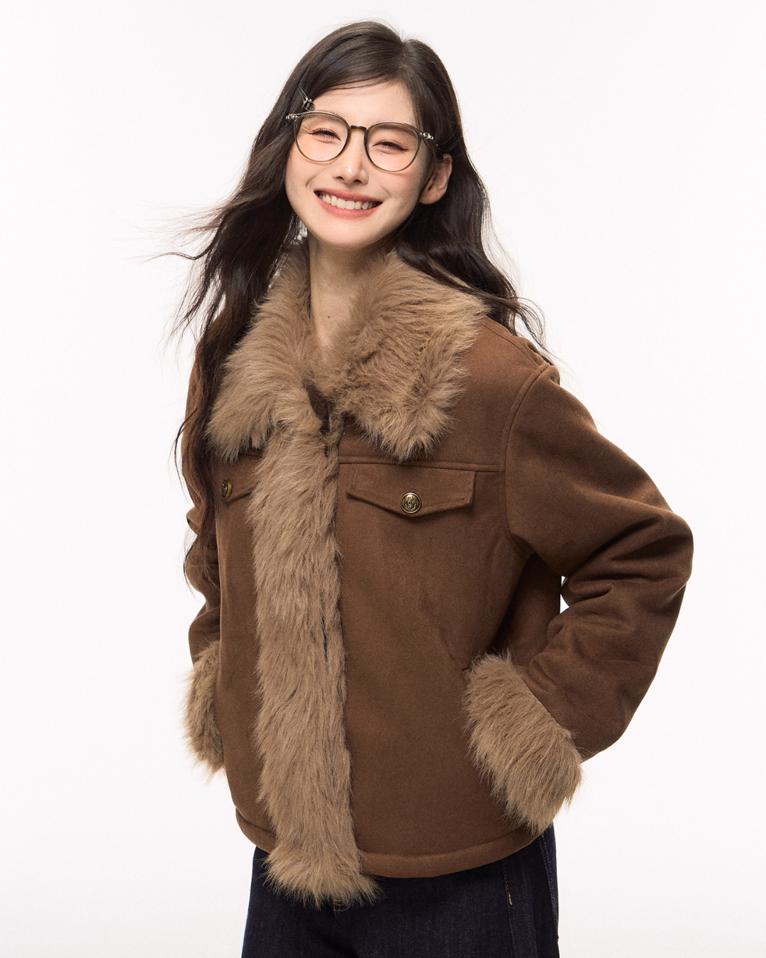 Brown Suede Jacket / Wide Denim Pants Brown Suede Jacket / Wide Denim Pants