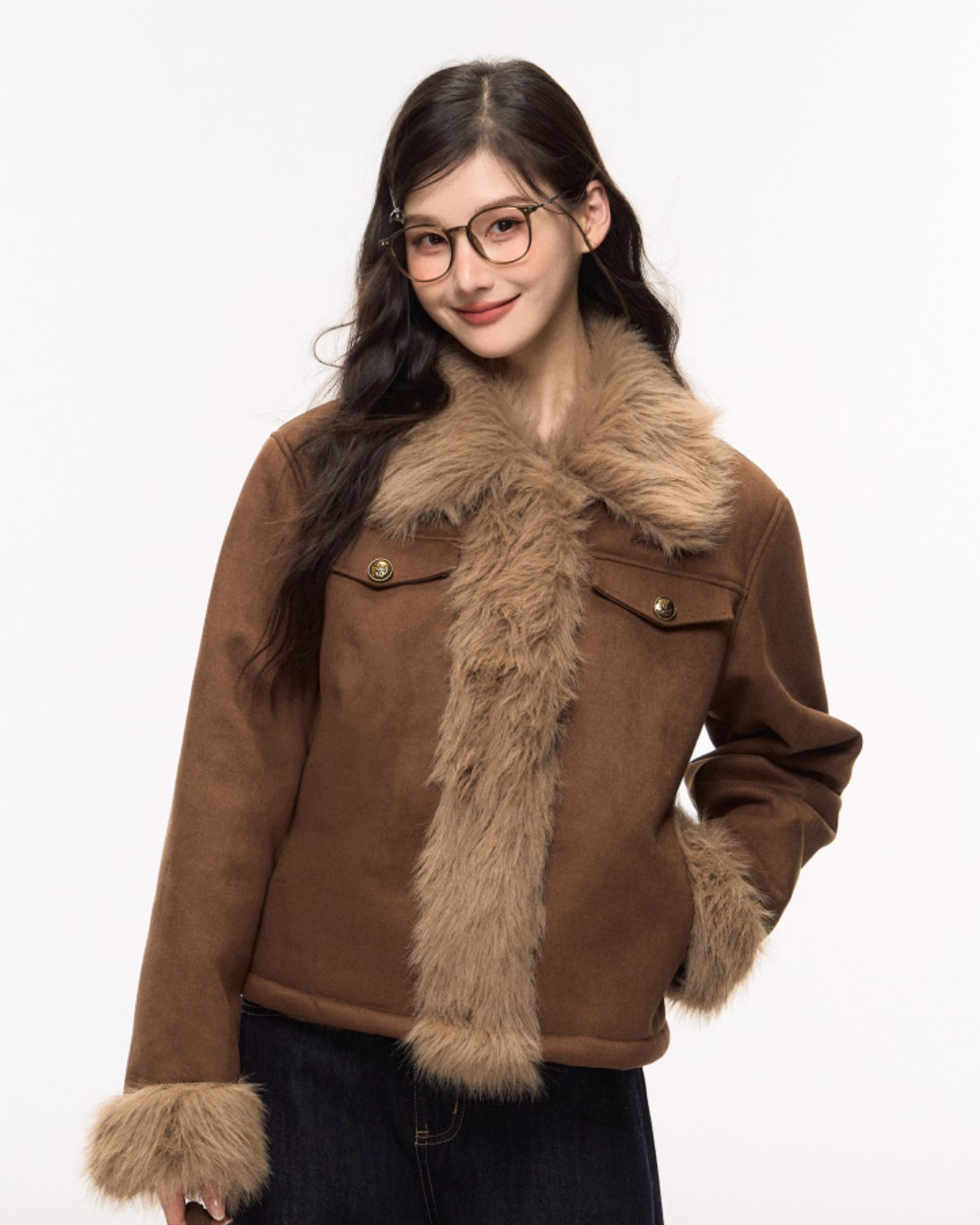 Brown Suede Jacket / Wide Denim Pants Brown Suede Jacket / Wide Denim Pants