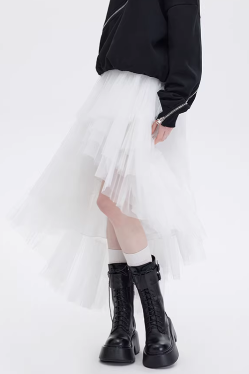 Buckled Irregular Tulle Skirt