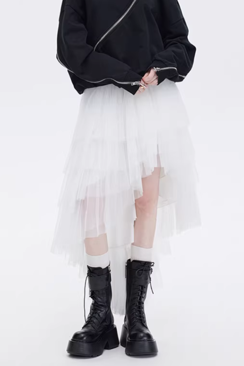 Buckled Irregular Tulle Skirt