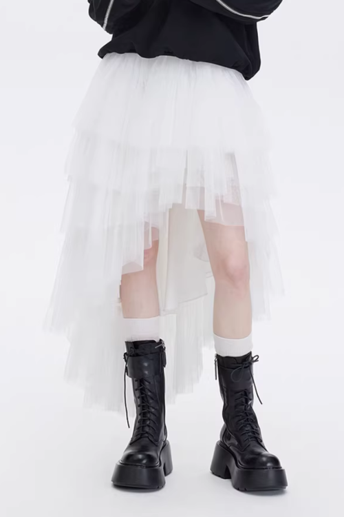 Buckled Irregular Tulle Skirt