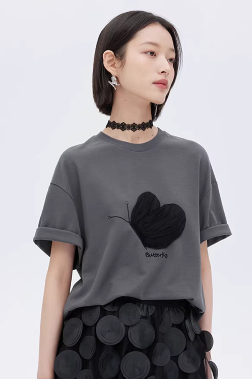 Butterfly Embroidery Short Sleeve T-Shirt
