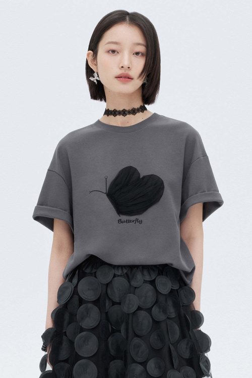 Butterfly Embroidery Short Sleeve T-Shirt