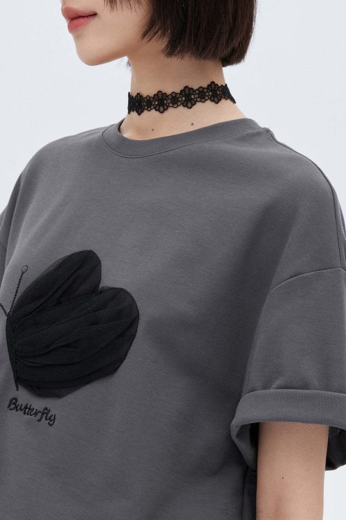 Butterfly Embroidery Short Sleeve T-Shirt