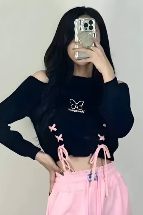 Butterfly Lace-Up Crop Top