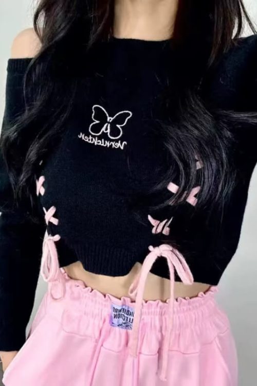 Butterfly Lace-Up Crop Top
