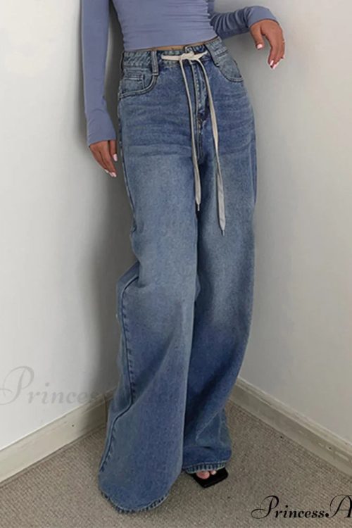 Buttoned Tied Graceful Denim Boyfriend Jeans