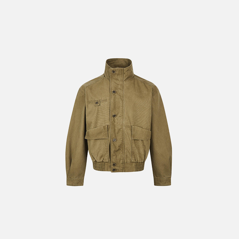 Buttons High-Collar Utility Jacket