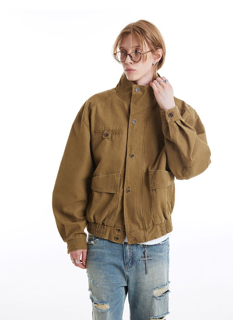 Buttons High-Collar Utility Jacket