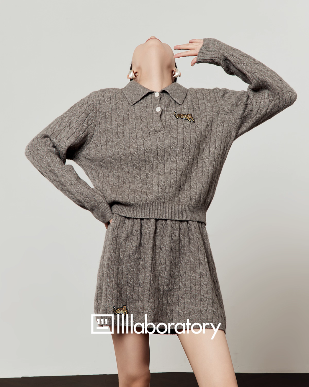 Cable Half-Button Knit Top / Mini Skirt Cable Half-Button Knit Top / Mini Skirt