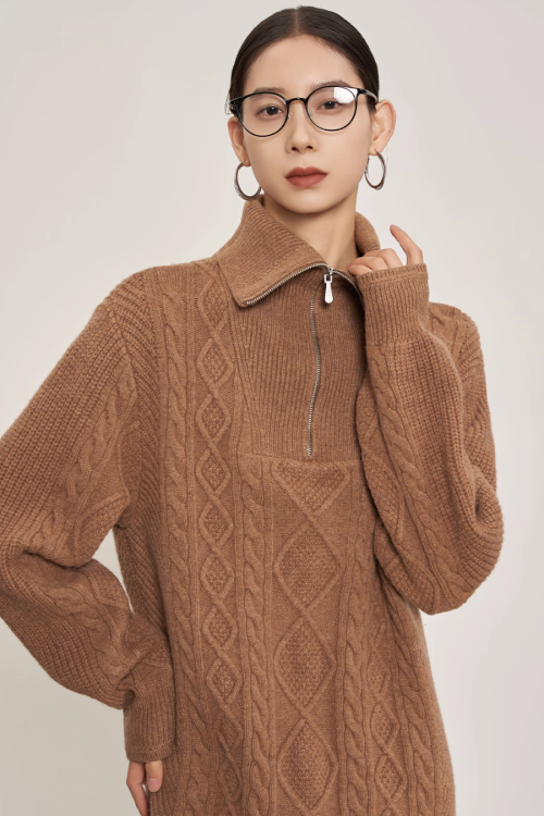 Cable Half-Zip Knit Dress
