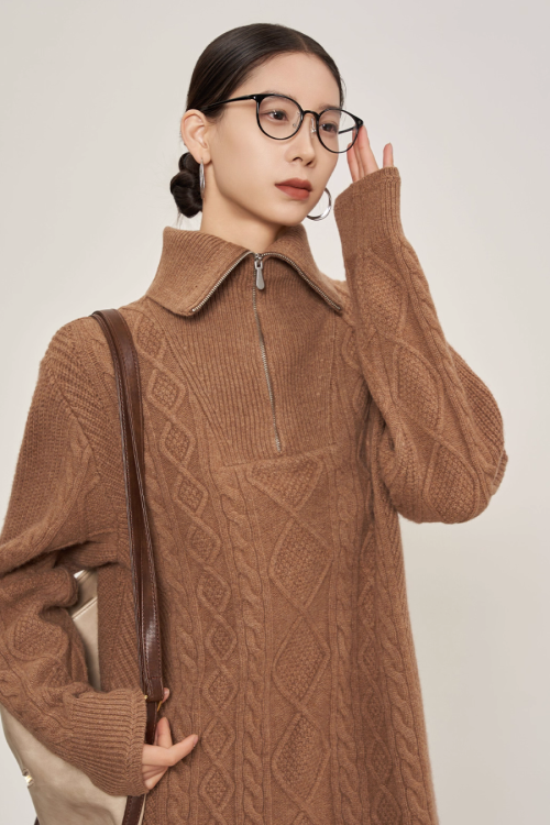 Cable Half-Zip Knit Dress