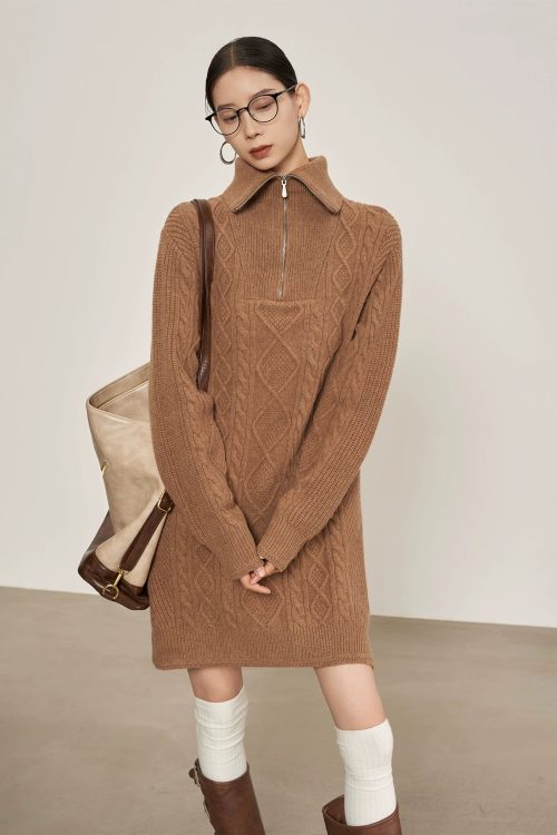 Cable Half-Zip Knit Dress