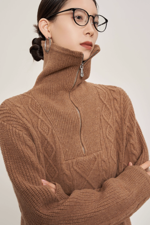 Cable Half-Zip Knit Dress