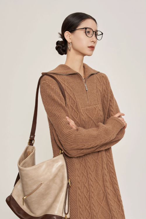 Cable Half-Zip Knit Dress