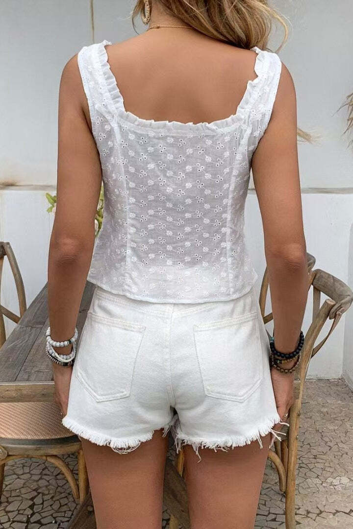 Cami Jacquard Lace Floral Button Tank Top Cami Jacquard Lace Floral Button Tank Top