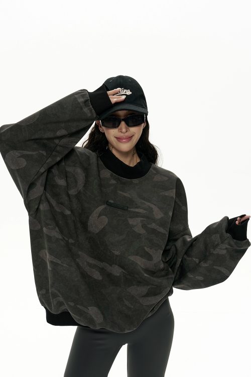 Camouflage Loose Crew Neck Top