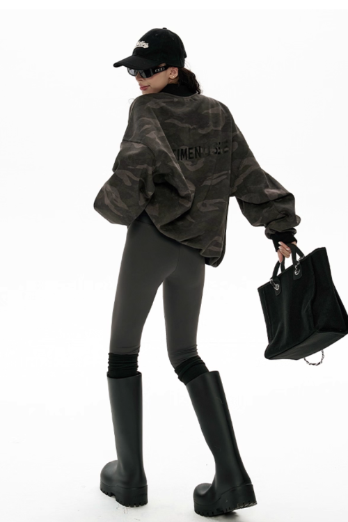 Camouflage Loose Crew Neck Top