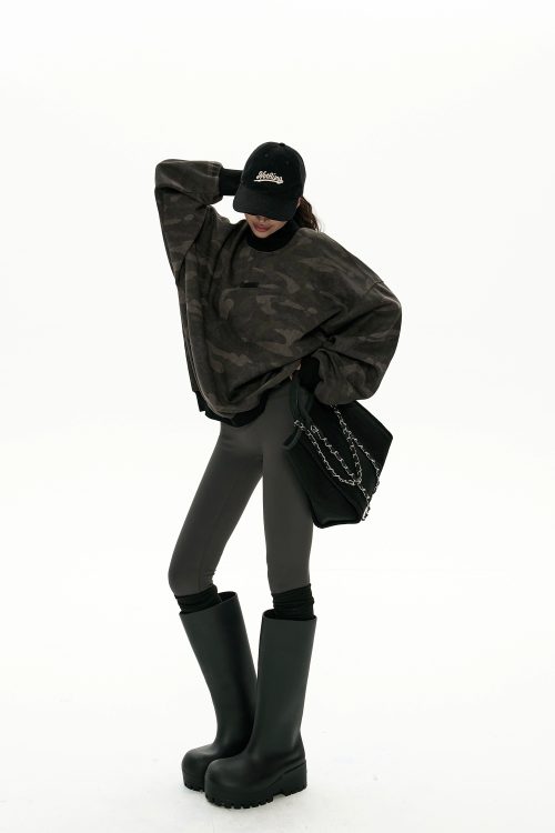 Camouflage Loose Crew Neck Top