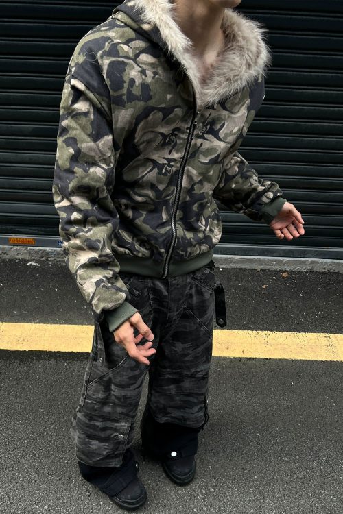 Camouflage Spliced Hoodie Jacket