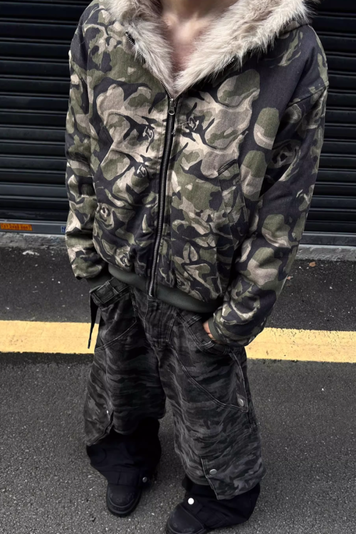 Camouflage Spliced Hoodie Jacket