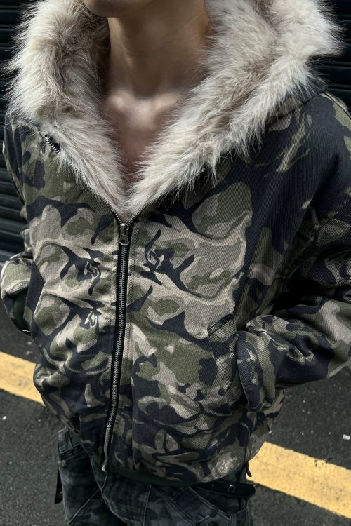 Camouflage Spliced Hoodie Jacket